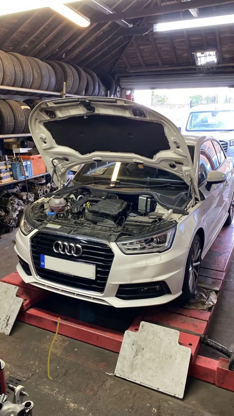 An Audi in the White Rose Motors workshop