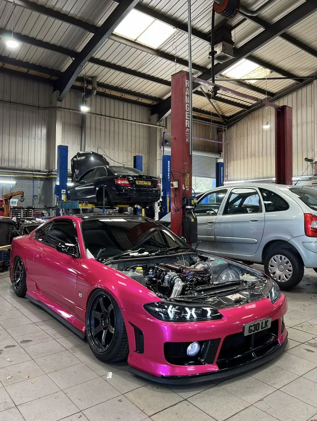 A Nissan Silvia in the workshop