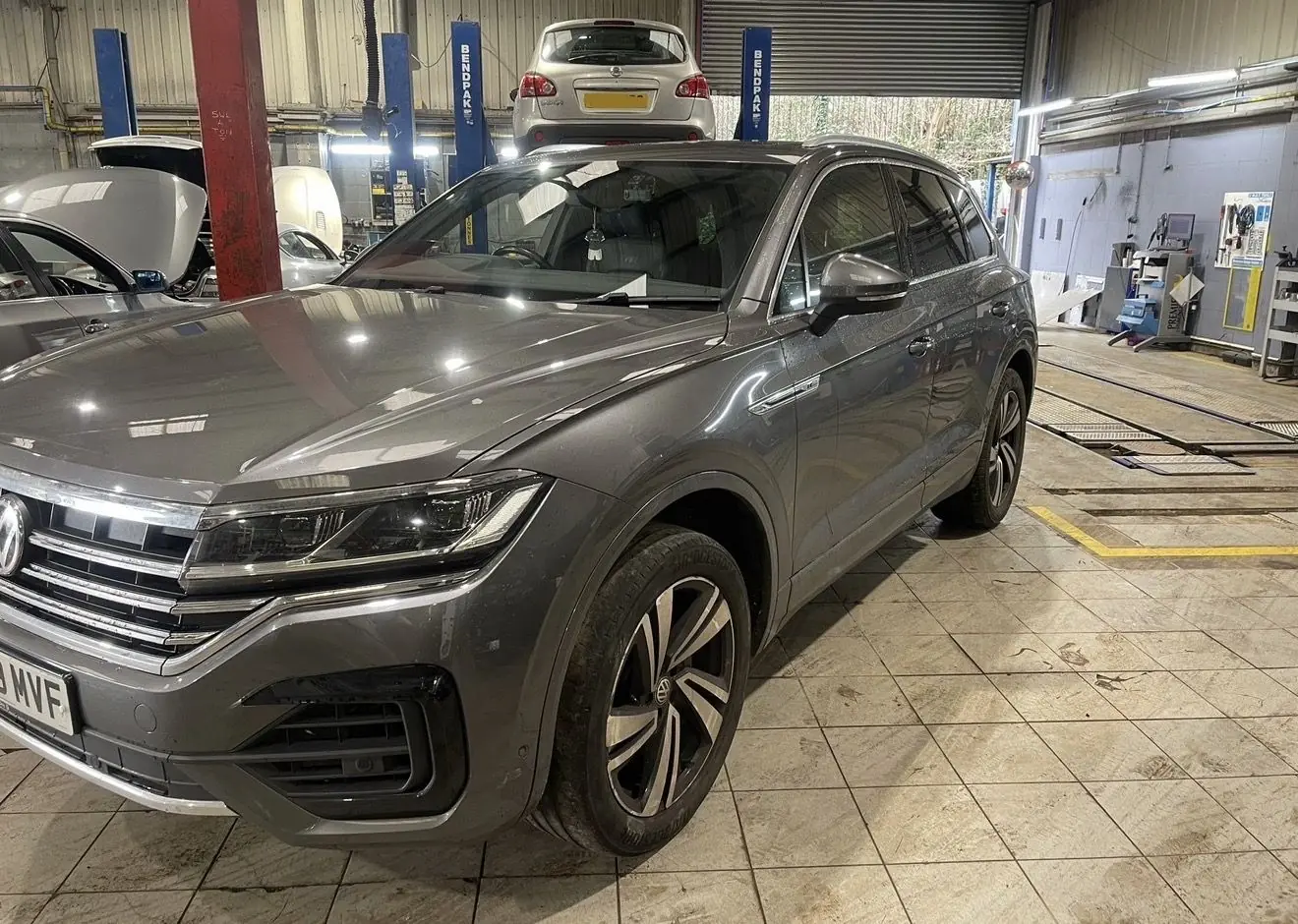 A VW Touareg in the workshop