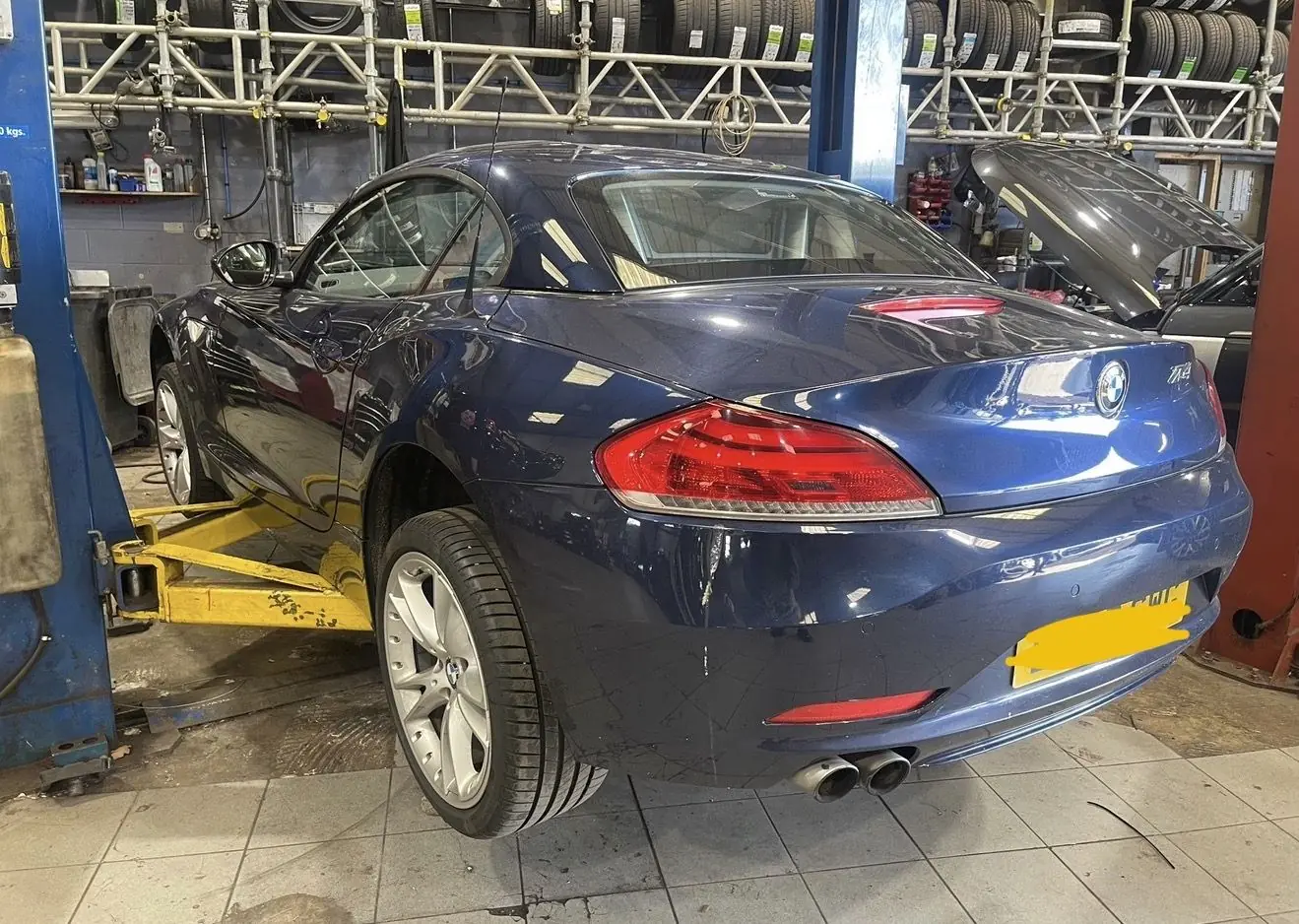 A BMW Z4 in the workshop