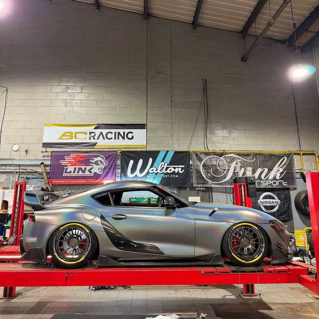 A Toyota GR Supra on the Geo by Luke alignment rig