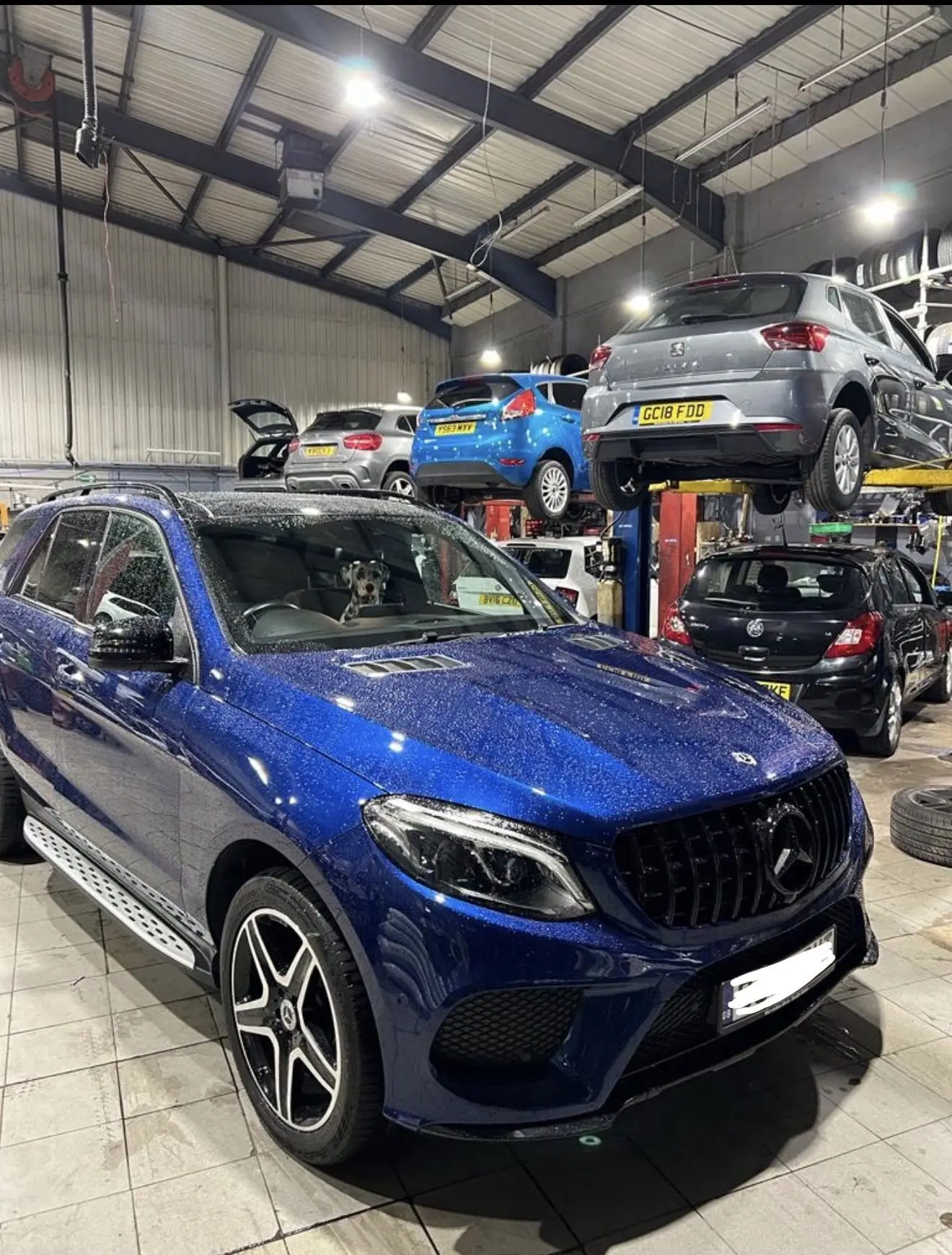 A Mercedes-Benz GLE in for work at White Rose Motors, Finchley